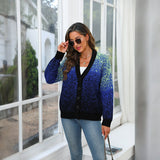 2025popular new knitted sweater cardigan sweater women's V-neck dark blue starry sky temperament commuter OL winter women's clothing