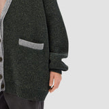 2025 Cross-border wholesale geometric shape contrasting color sweater cardigan autumn and winter popular new pocket loose women's sweater lazy