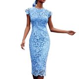 HULIANFU popular New 2025 Popular trade new women's clothing wish  crew neck short-sleeved lace ins medium dress dress