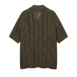 231 n retro high-end street lazy hollow design knitted sweater loose men's cardigan short-sleeved T-shirt