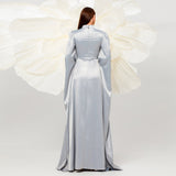 2025 high-end super long-sleeved temperament elegant waist round neck long banquet evening dress bridesmaid dress