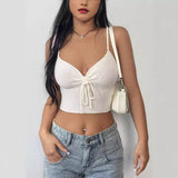 HULIANFU  short crop top Internet celebrity live streaming host 2025 trade drawstring pleated slim sexy knitted vest small suspenders