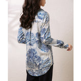2025 floral printing lapel silk shirt women's long sleeves loose large size mulberry silk top temperament silk shirt