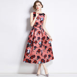 Hot trade export printed vest dress women's summer dress new waist and thin temperament elegant big swing dress dress