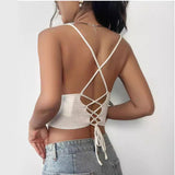 HULIANFU  short crop top Internet celebrity live streaming host 2025 trade drawstring pleated slim sexy knitted vest small suspenders
