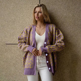 2025Popular,  popular autumn new top women, loose grid pattern collarless commuter OL temperament knitted sweater women