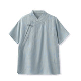 National style butterfly print stand-up collar short-sleeved silk shirt women's new Chinese style Guochao fashion temperament T-shirt M6027