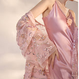 New  pink three-dimensional rose acetic acid suspender dress New celebrity temperament hip-wrapped dress M3059