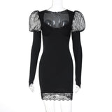 HULIANFU 2025 Cross-border  style  spring new women's clothing elegant fashion lace hollow design black tight dress