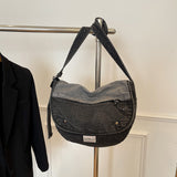 HULIANFU 2025 New washed denim messenger bag shoulder bag fashionable large capacity shoulder crescent bag design sense casual messenger bag