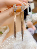 Premium chain long fringed earrings women's double C cross pure silver needle earrings temperament light luxury face thin earrings