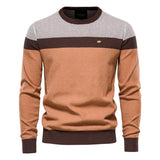 HULIANFU 2025 Sweater Men's popular Autumn and Winter New Striped Splicing Long Sleeve Men's Knitted Sweater Fashion Crew Neck Men's Casual Sweater