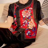 new Chinese style printed embroidered vest women's light luxury round neck high-end temperament vest M7087