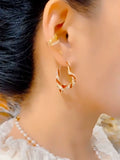 Design sense red diamond love earrings women's high sense Popular peach heart earrings light luxury temperament Internet celebrity earrings tide