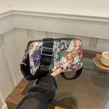 HULIANFU 2025 style New trend camera bag fashionable snakeskin pattern PU splicing contrasting color zipper small square bag single shoulder oblique span bag