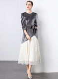 Hepburn style sequined mesh splicing velvet dress women's clothing popular autumn and winter new  celebrity temperament dress