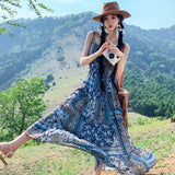 2025 Yunnan Lijiang Xinjiang desert travel wear photo bohemian style lazy floral suspender dress