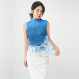 2025 2025 personalized design top summer women's temperament semi-turtleneck gradual change slim versatile sleeveless  T-shirt