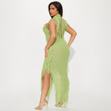 2025Popular,  popular summer new beach dress women solid color sexy knitted beach dress