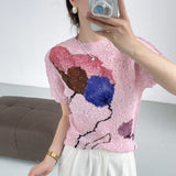 summer new design three-dimensional oil painting high elastic comfortable T-shirt femininity elegant versatile and thin top