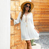 2025popular summer new  seaside vacation women's V-neck bikini cotton blouse sexy small fringed beach skirt