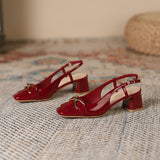 2025 5299-5  back empty bag head sandals women's new square head thick heel horse buckle high heels in summer 2025