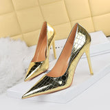 2025 9611-7  style sexy and thin shallow mouth pointed head super high heel metal stone pattern retro women's single shoes high heels