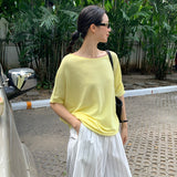 2025 spring loose meat cover short-sleeved crew neck knitted sweater women's top oversize sunscreen blouse 25161