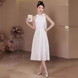 2025 Evening dress skirt women's light luxury niche high-end white neck type 18-year-old girl graduation high school adult ceremony girl