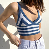HULIANFU New summer  2025 new elastic color matching V-neck sexy hot girl knitted navel small vest chest wrapping woman