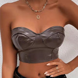 Manufacturers directly approve New new Popular trade solid color glossy leather chest wrapping short umbilical  women's clothing small vest women