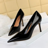 2025 272-2  style simple high heels glossy patent leather shallow mouth pointed head sexy and thin professional OL high heels single shoes
