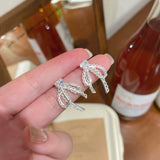 925 silver needle  lace bow stud earrings women's niche design exquisite high-end earrings ribbon earrings