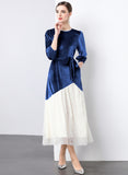 Hepburn style sequined mesh splicing velvet dress women's clothing popular autumn and winter new  celebrity temperament dress