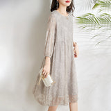2025 new mulberry silk embroidery dress women's spring and summer Korean version high-end gray loose heavy silk dress