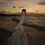 2025popular autumn new beach women's solid color sexy mesh beach bikini swimsuit blouse sunscreen set
