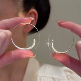 925 silver needle matte silver circle earrings women's  new popular trendy niche temperament simple and versatile earrings