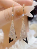 High-end versatile diamond-set geometric triangle earrings women's light luxury high-end gold-plated earrings  new trend