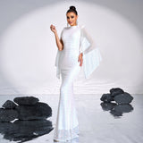 2025 high-end long-sleeved temperament round neck sexy long sequined banquet evening dress bridesmaid dress women