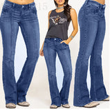 2025 2025 women's clothing denim low-rise bone-breaking horn trousers