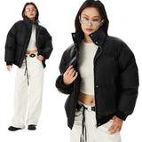 CT270 n retro popular autumn and winter trend PU leather bread clothes embroidered thickened warm men's and women's cotton clothes jacket