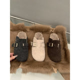 2025  thick-soled fluffy shoes, velvet warm cotton shoes, bag head half-towed, flat-soled Birkenstocks, women's winter shoes