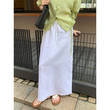 2025 [Guangzhou six meters] Tencel linen split elastic waist skirt 2025 summer Korean version simple A-shaped skirt T5015