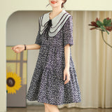 floral dress women's  summer new doll collar age-reducing and thin large size small A-shaped skirt