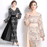temperament socialite style sequined dress women's autumn and winter new waist thin long sleeve fishtail dress skirt