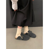 2025  thick-soled fluffy shoes, velvet warm cotton shoes, bag head half-towed, flat-soled Birkenstocks, women's winter shoes