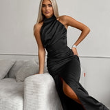 2025 temperament satin neck sleeveless split dress small dress popular  fashion new New long dress