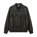 124 n retro popular autumn and winter street men's patch jacket design men's and women's lapel leather jacket