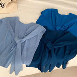 2025 Good-looking blue spring and autumn new ins style versatile Popular style knitted blue shawl air conditioner neck vest woman