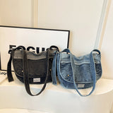 HULIANFU 2025 New washed denim messenger bag shoulder bag fashionable large capacity shoulder crescent bag design sense casual messenger bag